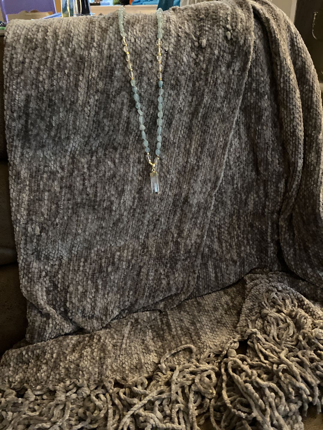Customer photo review of Natural Aquamarine & Clear Quartz Gemstone Necklace