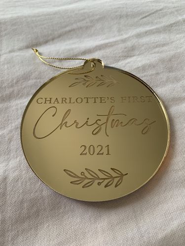 Customer photo review of First Christmas Laurel Christmas Bauble