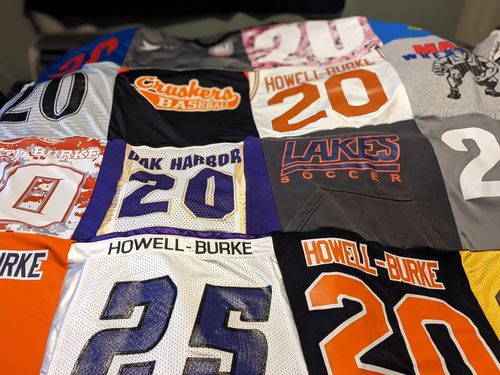 T-shirt quilt featuring lakes soccer team, cruskers baseball team by Crystal from WA