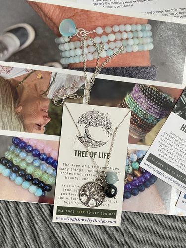 Customer photo review of Tree of Life Necklace for Grounding with Hematite and Aquamarine