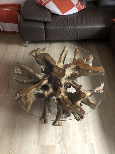 Customer photo review of Couchtisch Wurzel NAGA inkl. Glasplatte Ø 100cm