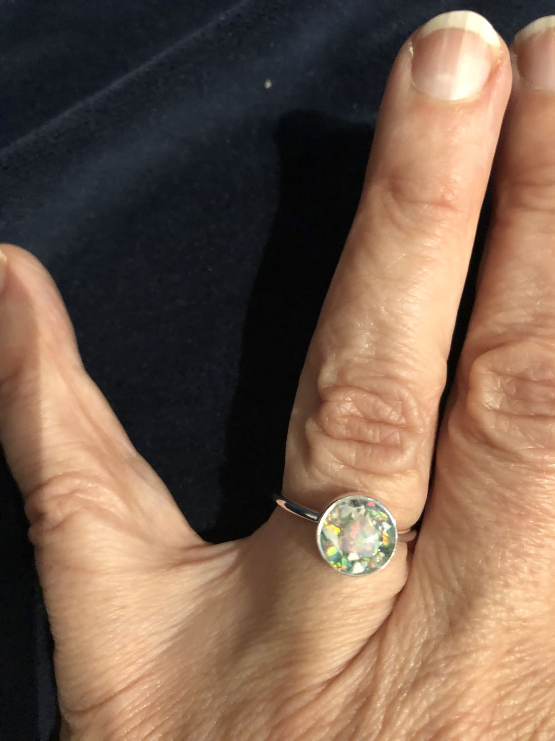 Customer photo review of Opal Heart Ring with Cremation Ashes