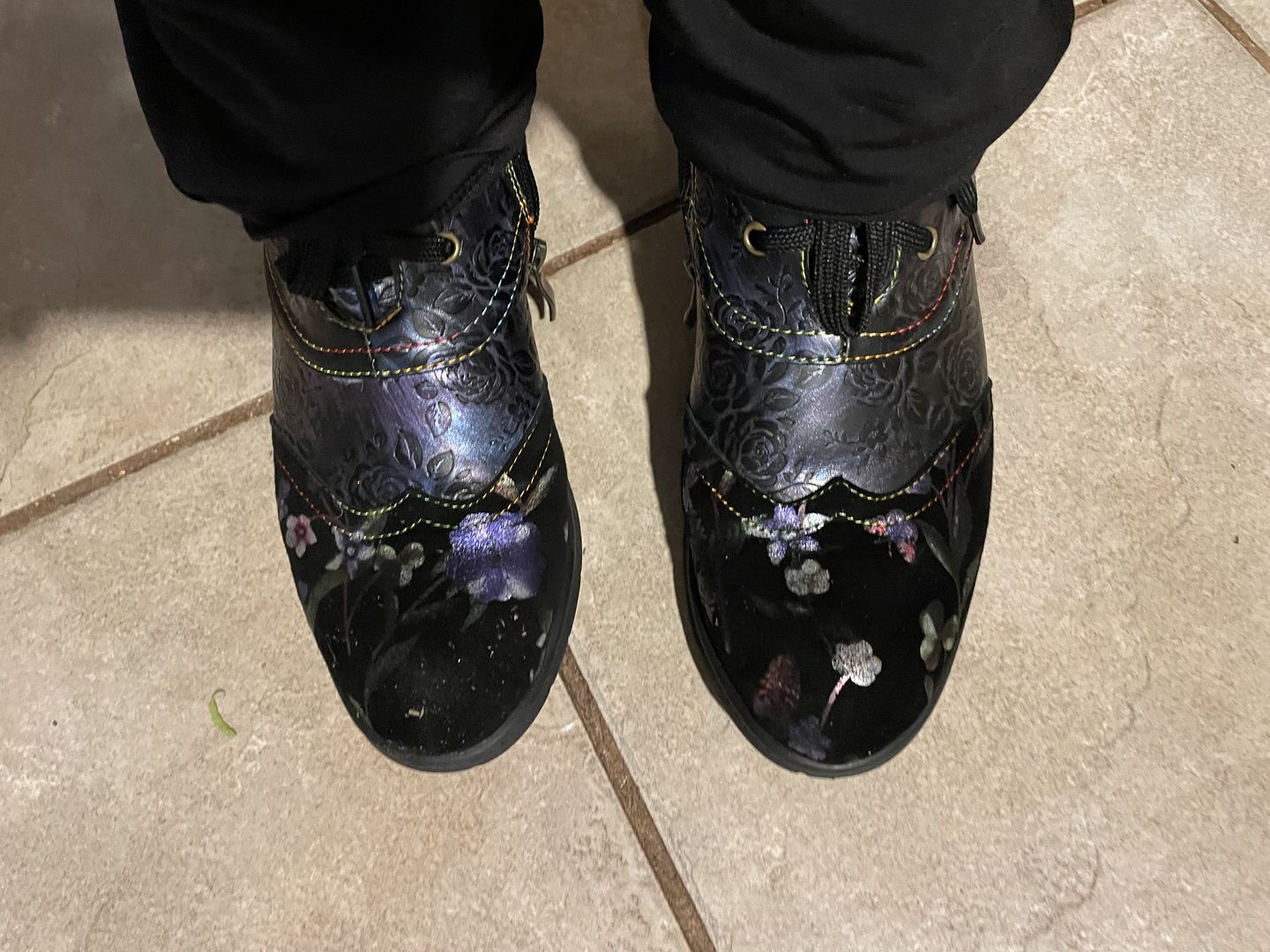 Customer photo review of Genuine Leather Embossed Comfy Ankle Boots