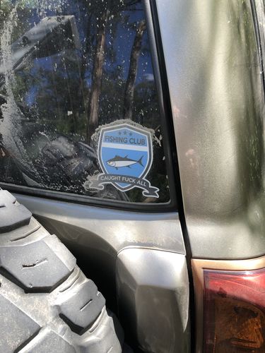 Customer photo review of CAUGHT F*CK ALL STICKER