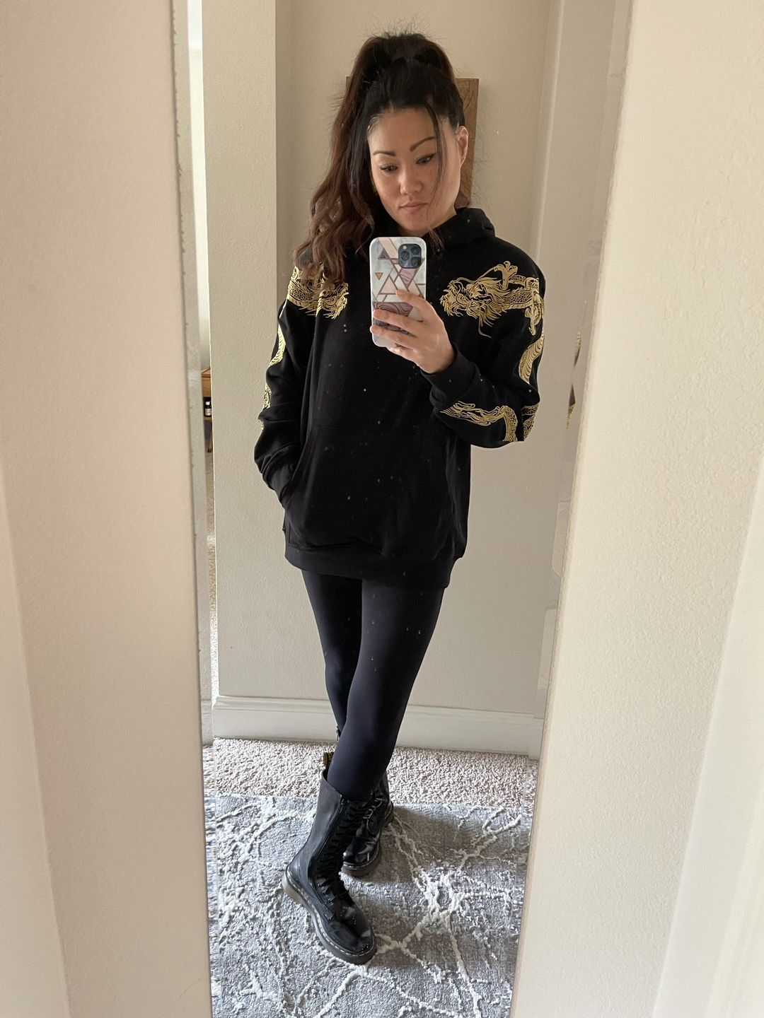 Customer photo review of Double Flying Dragons Embroidery Hoodie