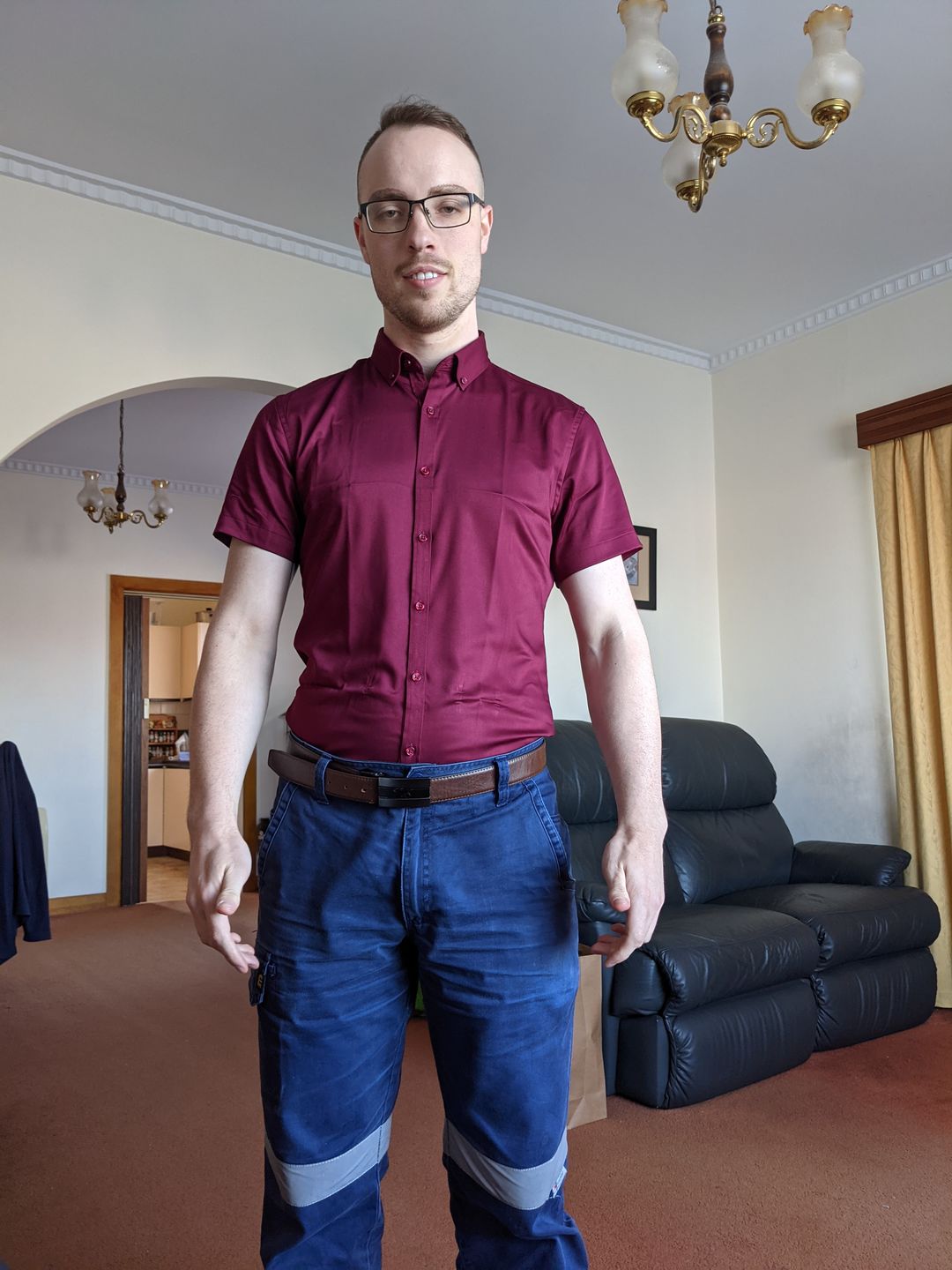 Customer photo review of Bamboo Satin Stretch Short Sleeve Shirt - Burgundy