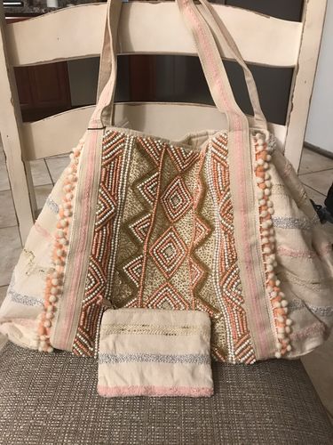 Customer photo review of Rose Gold Tote-Hand Beaded Metallic Tote For Women
