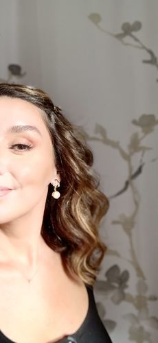 Customer photo review of Cubic Zirconia CD Pearl Dangle Earrings