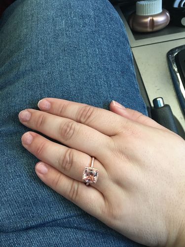 Customer photo review of Louily Halo Cushion Cut Synthetic Morganite Wedding Ring Set In Sterling Silver