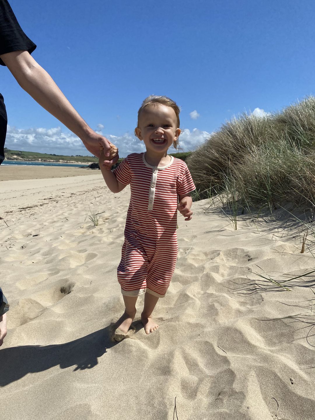 Customer photo review of Nautical Striped Organic Shortie Romper
