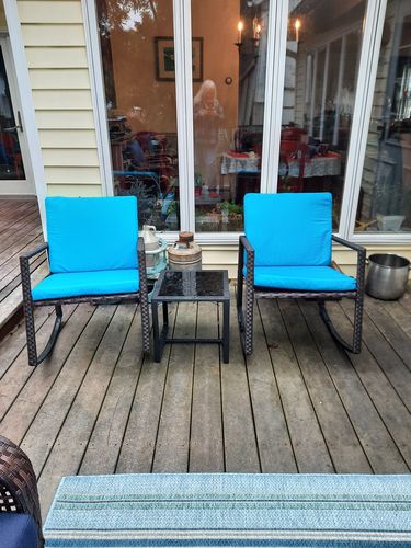 Customer photo review of 3 Pcs Patio Rocking Bistro Set Wicker Porch Chairs Outdoor Furniture Conversation Set w/ Coffee Table