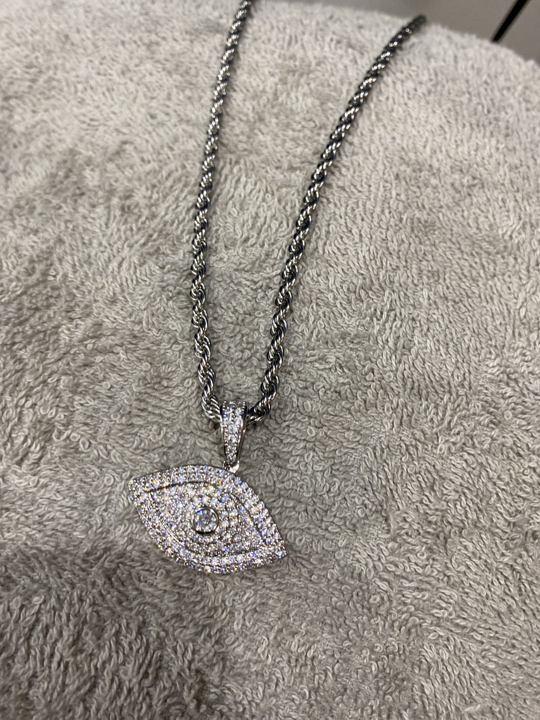 Customer photo review of Iced Eye Pendant - White Gold