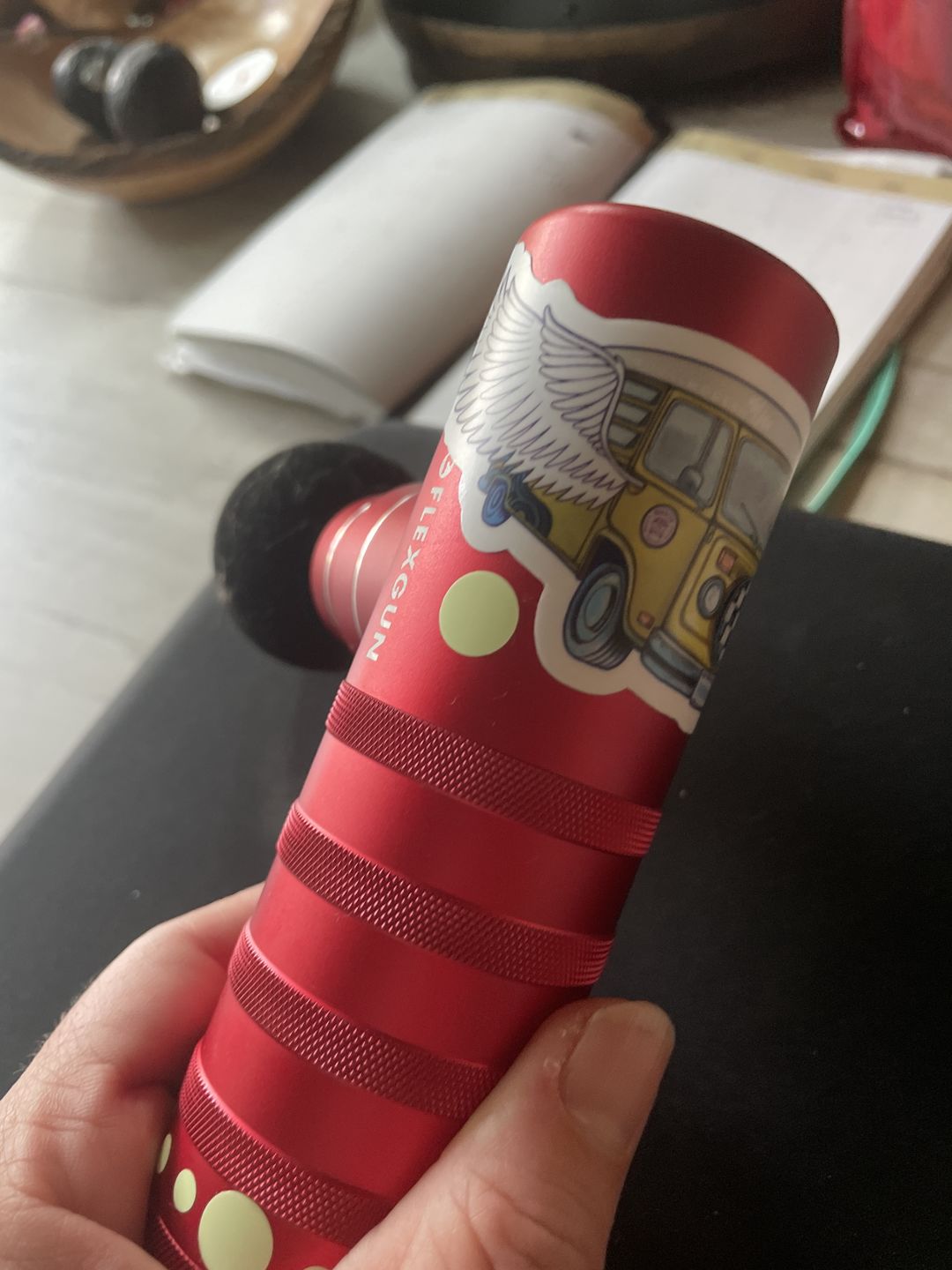 Customer photo review of Flexgun mini. Compact Massage Gun