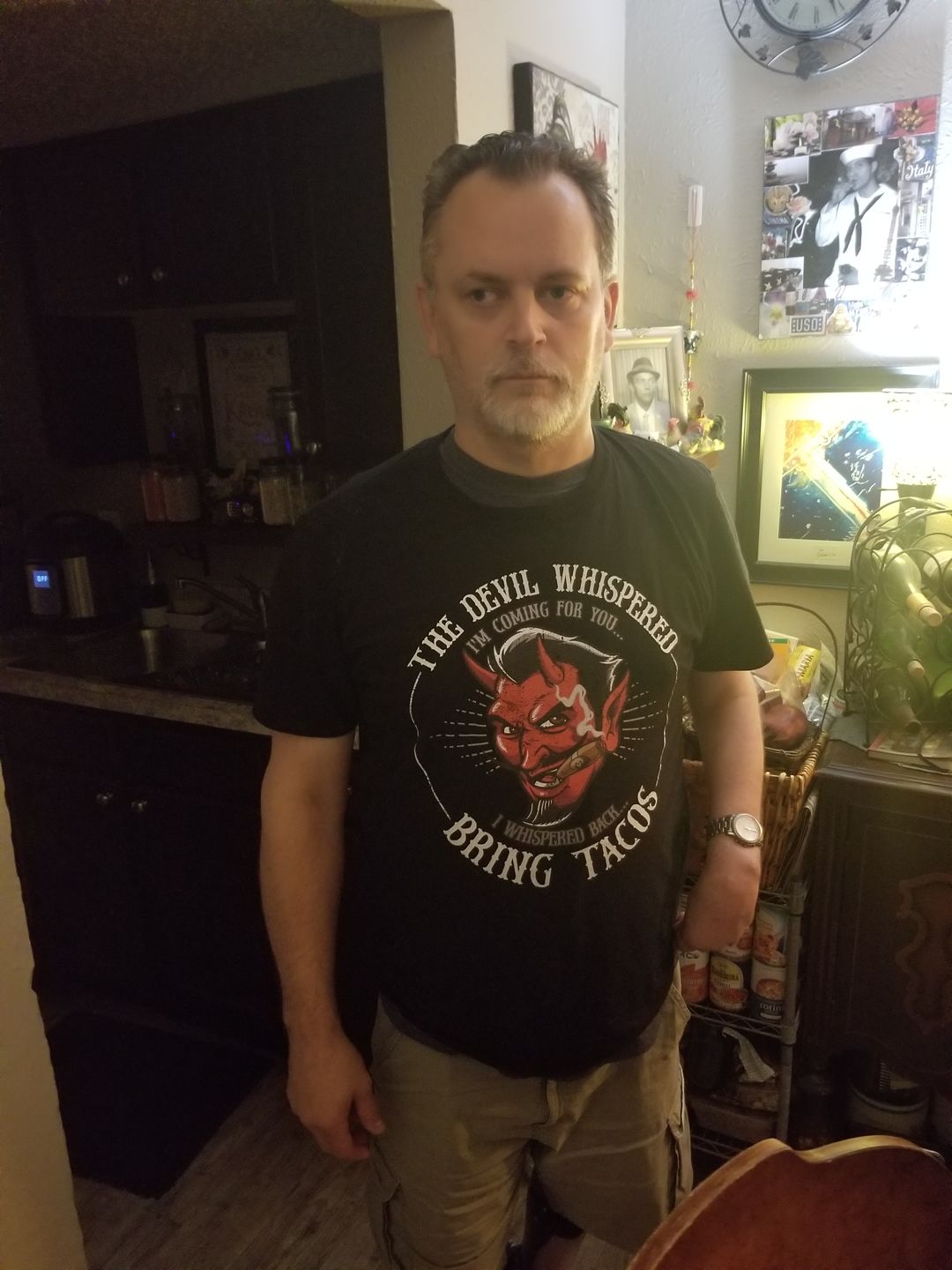 Customer photo review of The Devil Whispered...Bring Tacos OG T-Shirt
