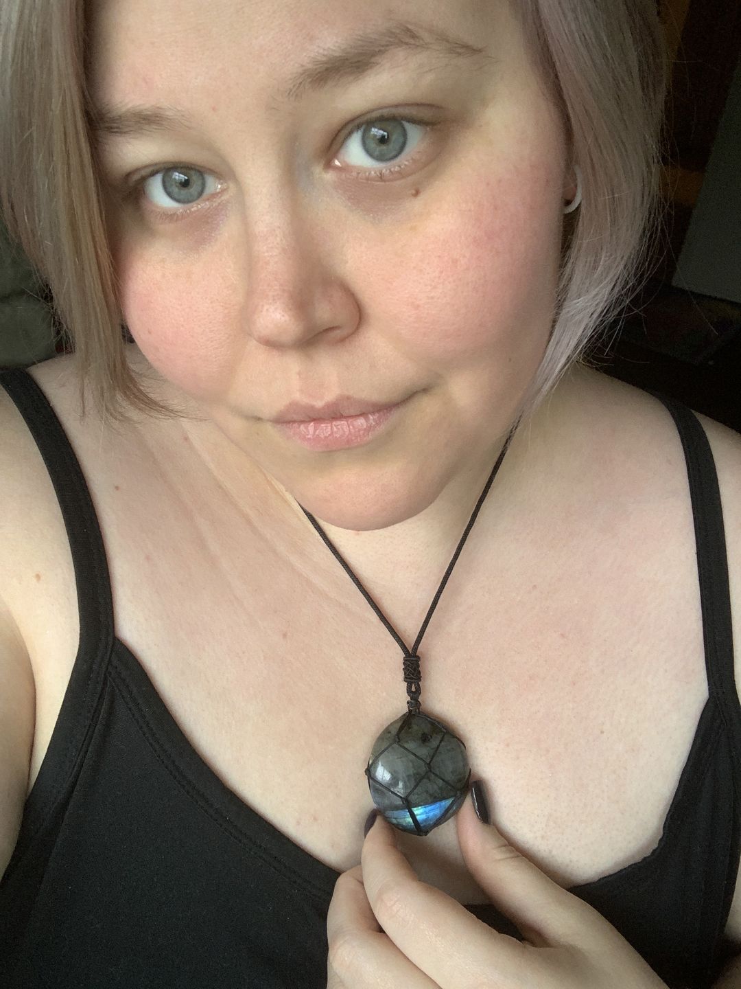 Customer photo review of Dragon's Heart Labradorite Necklace
