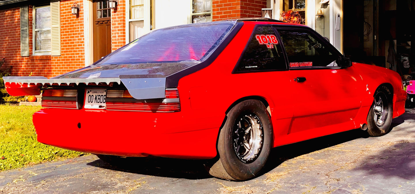 Customer photo review of Motion Raceworks Fox Body Mustang Hatchback 15" Strutless Wing