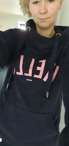 Customer photo review of Navy Pink Hello Cowl Neck Hoodie