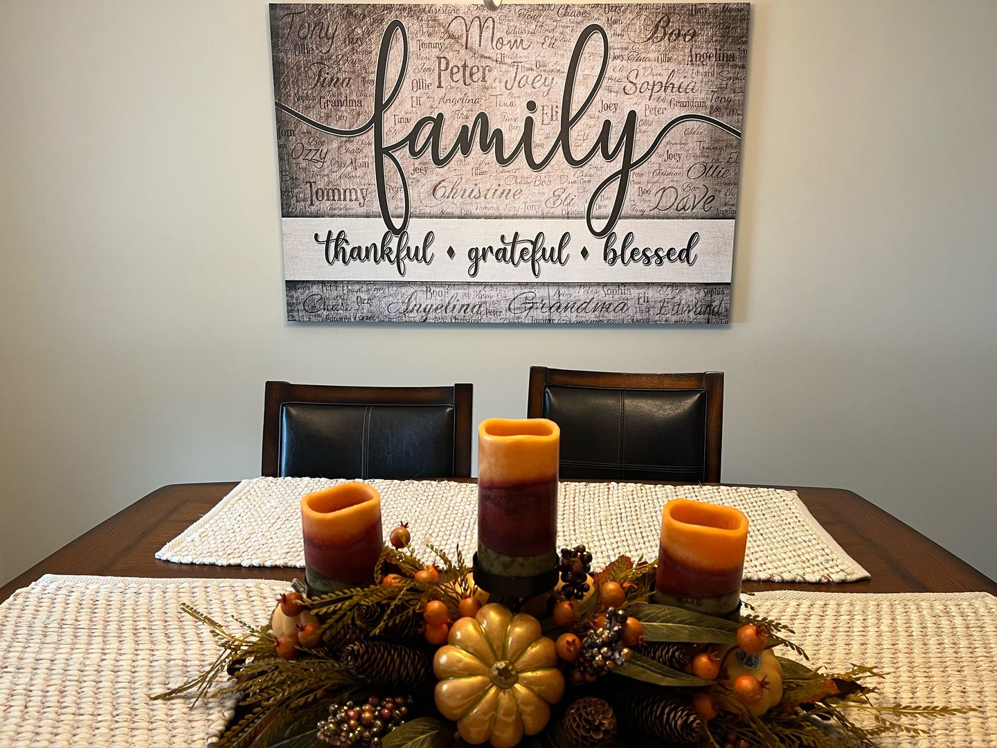 Customer photo review of Personalized "Family - Thankful, Grateful, Blessed" Names On Background Premium Canvas