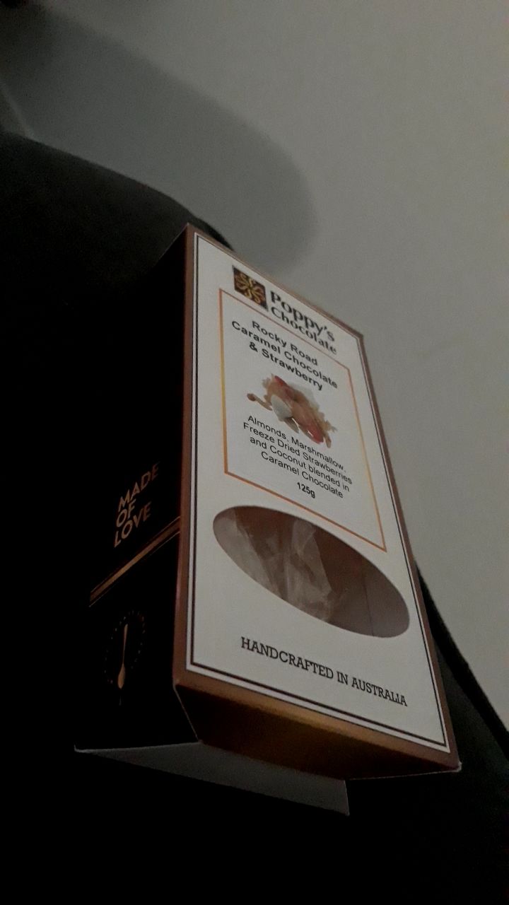 Customer photo review of Rocky Road Strawberries and Almond Caramel Chocolate Block 500g