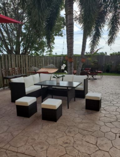 Customer photo review of 7 Pcs Outdoor Dining Set Patio Rattan Sectional Sofa with Ottoman, White Cushion