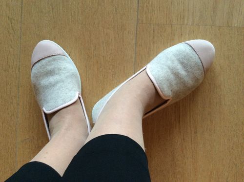 Avis photo d'un client sur Chausson femme laine, beige rose poudré