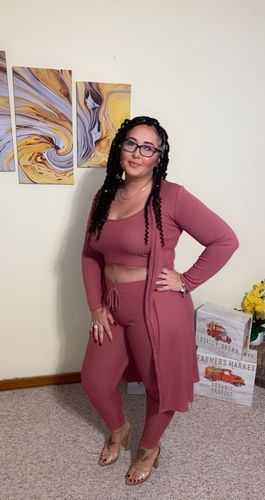 Customer photo review of Ribbed 3pc Cardigan Set (Mauve Pink)