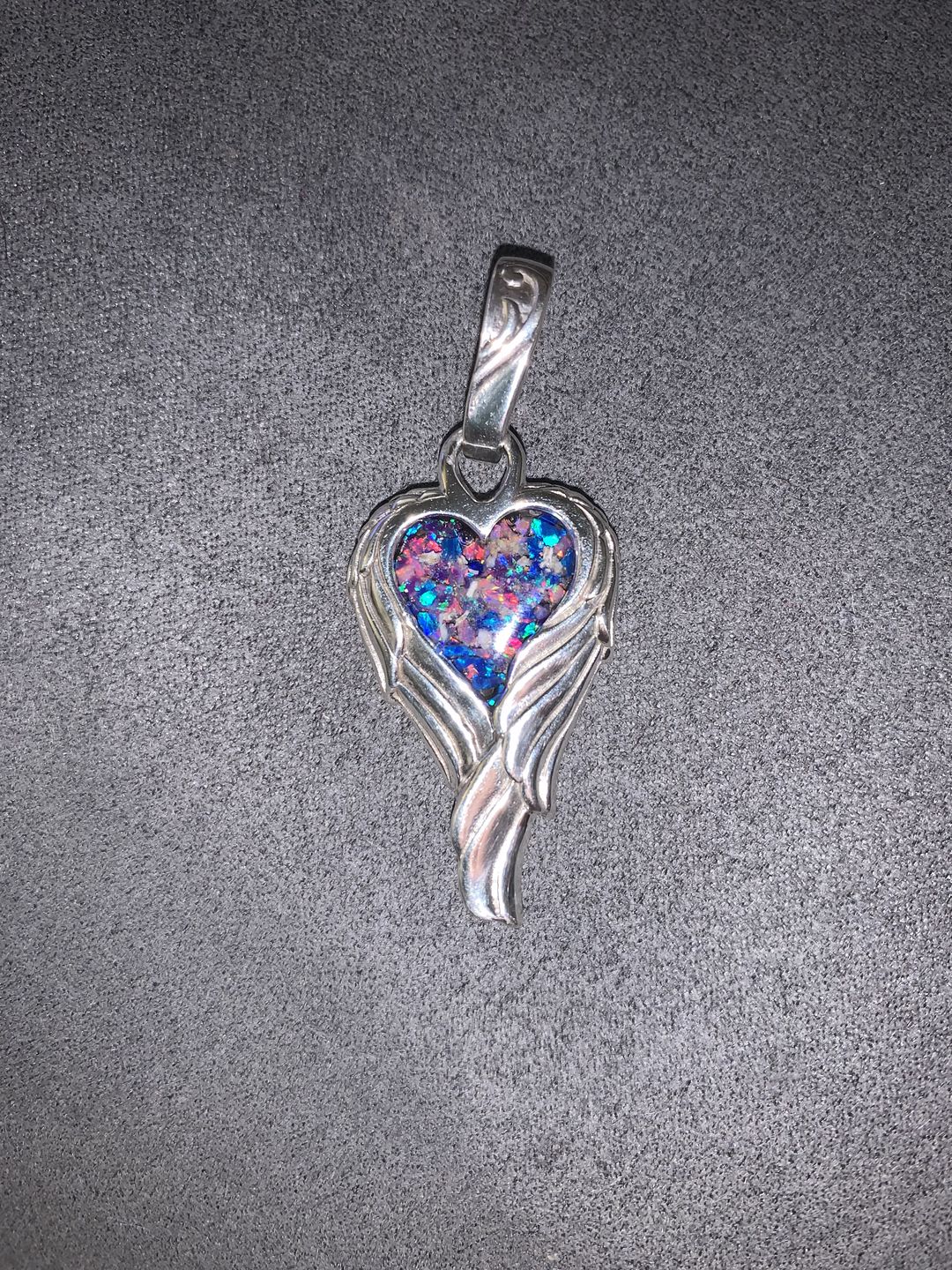 Customer photo review of Angel Wing Heart Pendant  - Engravable