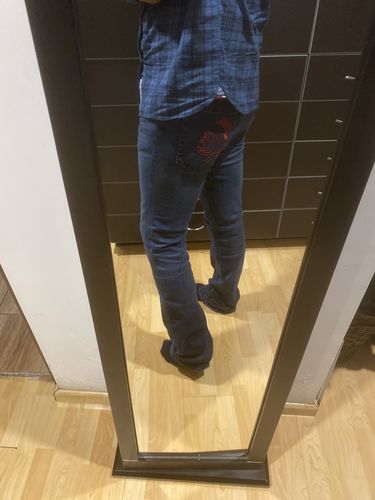 Customer photo review of Pantalón de Mezclilla p/ Montar Costura Roja Sencilla - Rios Denim