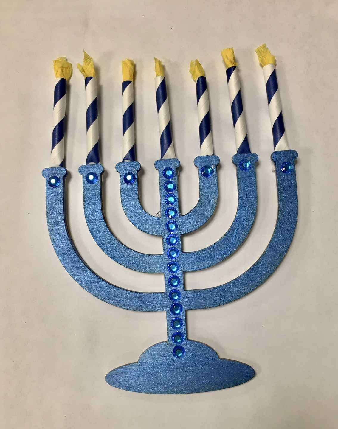 Customer photo review of Unfinished Wooden Menorah Shape - Hanukkah - Craft - up to 24" DIY
