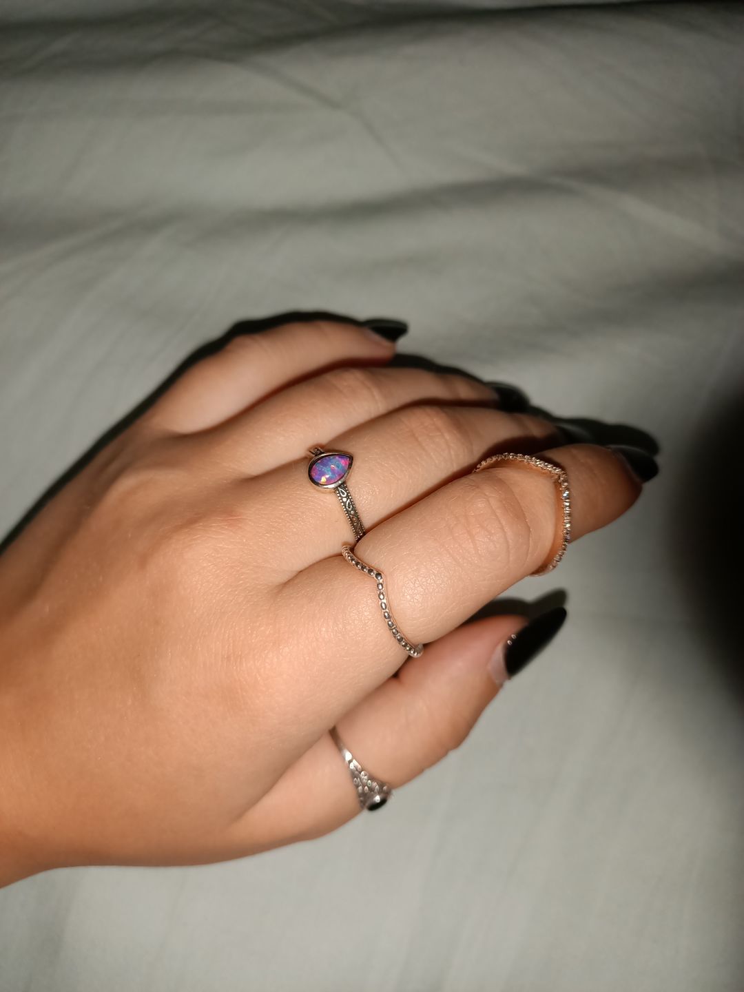 Customer photo review of Purple Tear Drop Opal Ring