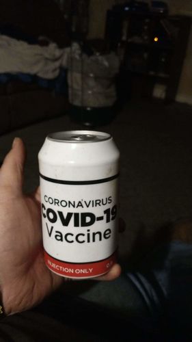 Customer photo review of Covid-19 Vaccine Beersy Silicone Sleeve Hide-a-Beer Can Cooler