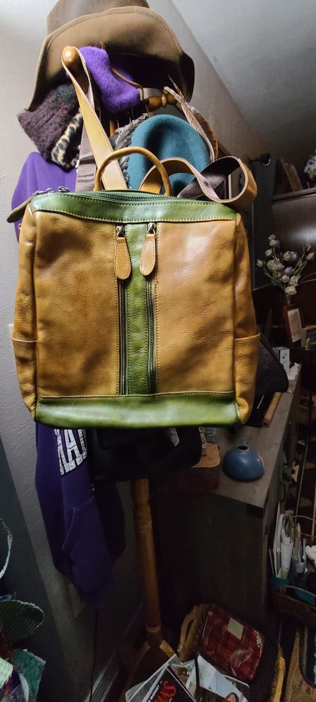 Customer photo review of Casual Travel Color Matching Leather Backpack