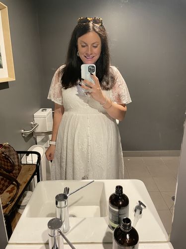 Customer photo review of The Wanderer White Lace Maternity Gown