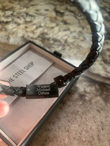 Customer photo review of 6mm Black Leather Engravable Bracelet