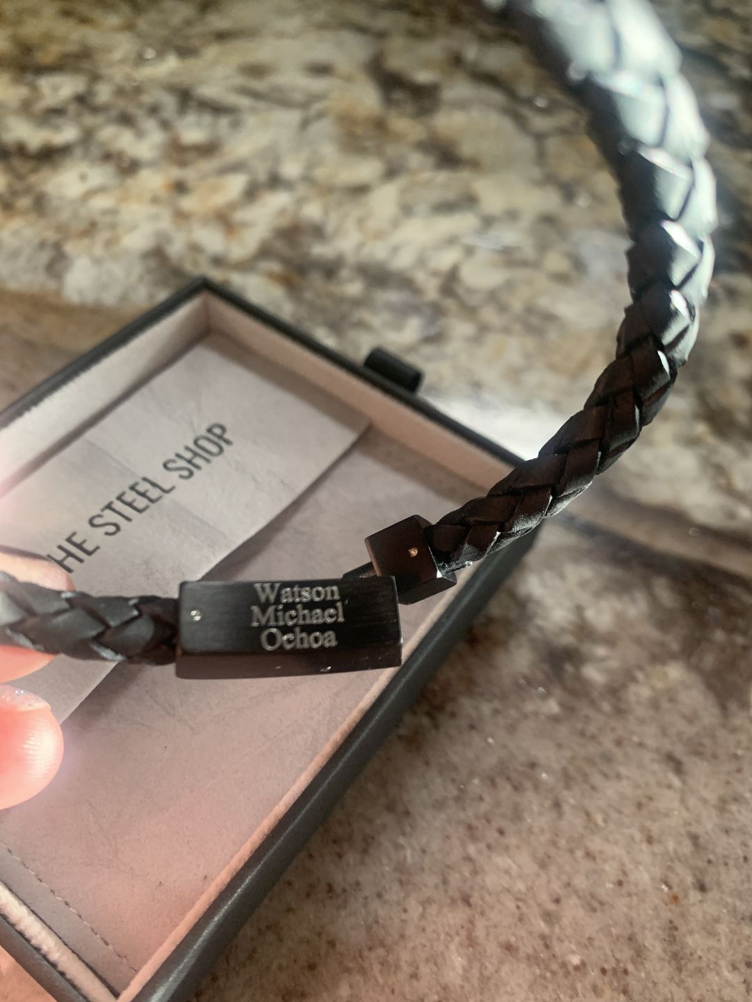 Customer photo review of 6mm Black Leather Engravable Bracelet