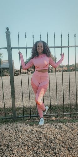 Customer photo review of DeKima Mesh Leggings Set in pink