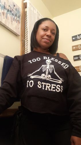 Customer photo review of #BLESSED - Wide Neck Crop Sweater - W37