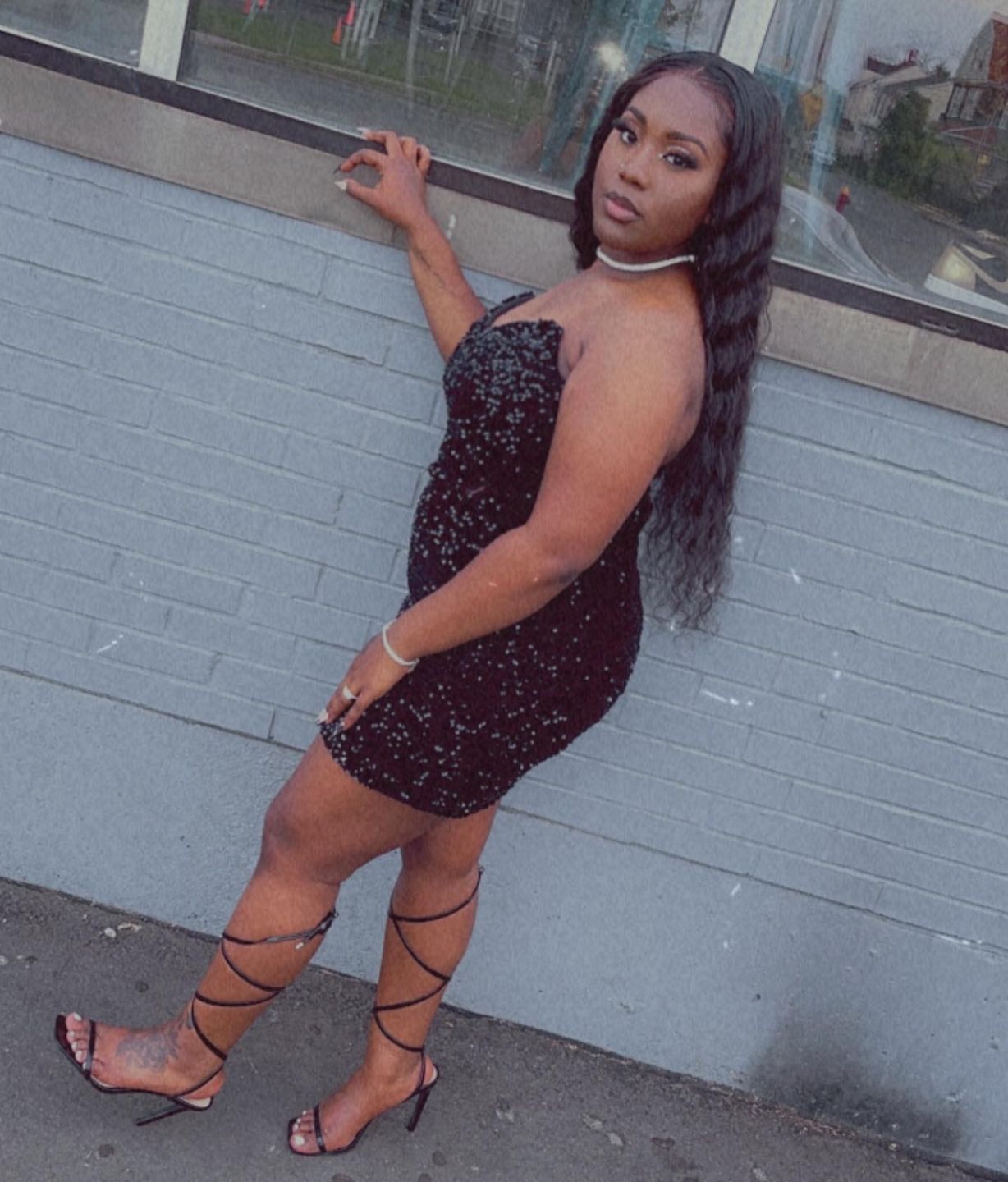 Customer photo review of Keri Sequin Mini Dress