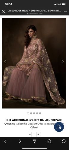 Customer photo review of DRIED ROSE HEAVY EMBROIDERED SEMI STITCHED SHARARA
