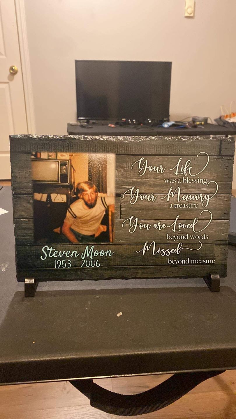 Customer photo review of Memorial Plaque slate | Your Life, Your Memory | Keepsake Slate | Unique Gift