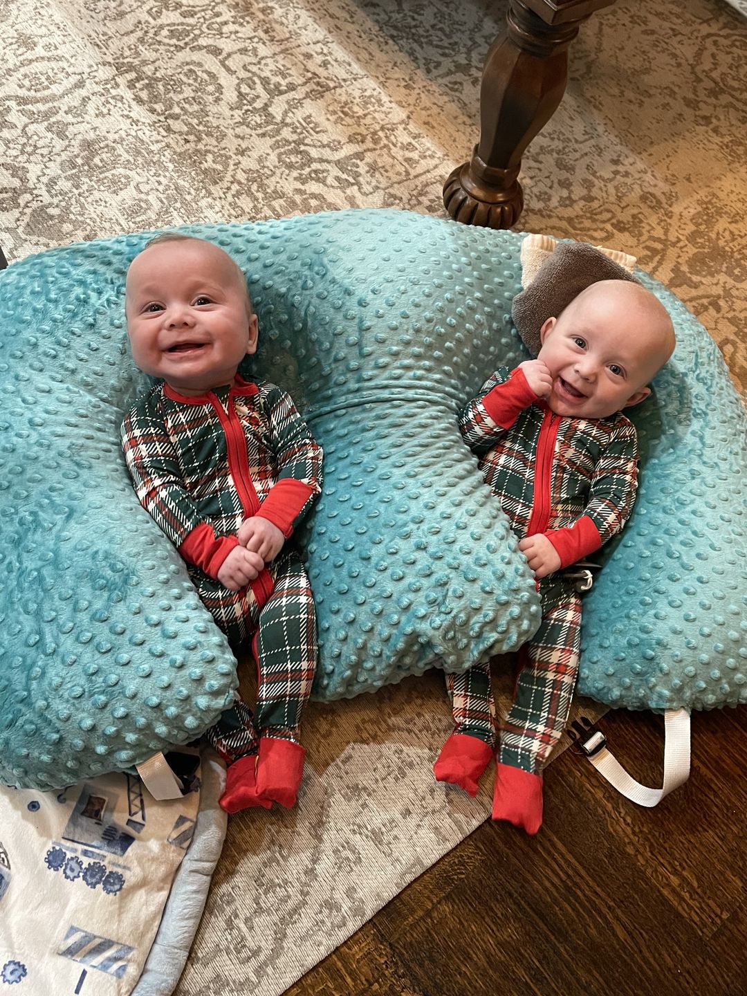 Customer photo review of Holiday Plaid Bamboo Convertible Footie