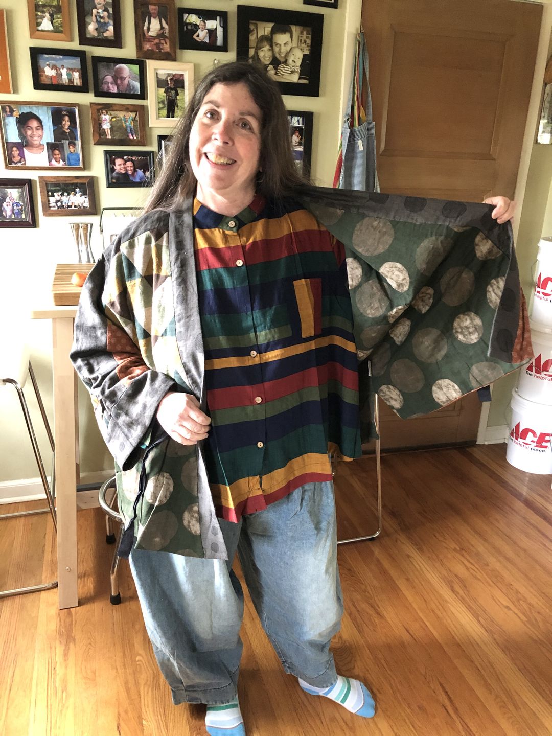 Customer photo review of Plus Size - Vintage Striped Long Sleeve 100%Cotton Shirt