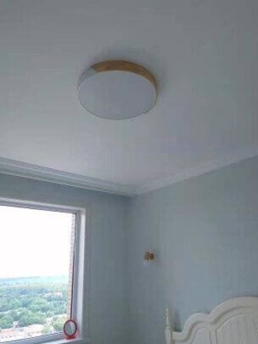 Customer photo review of Dimmable Metal and Wood Circle Flush Mount Ceiling Light