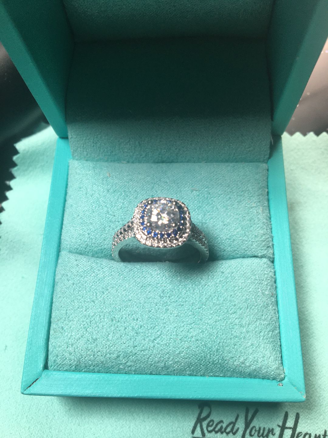 Customer photo review of Double Halo Moissanite Split Shank Pave Engagement Ring