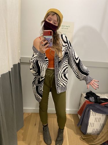 Customer photo review of Abstract Pattern Drop Shoulder  Ripple Oversized Cardigan