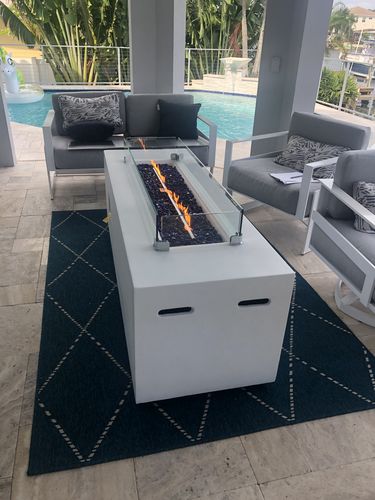 Customer photo review of 70" Linear Outdoor Propane Gas Fire Pit Table in White