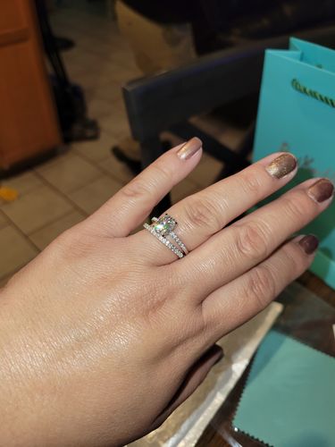 Customer photo review of Oval Cut Moissanite Pave Sterling Silver Engagement Ring