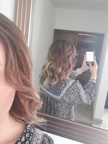 Customer photo review of Full Shine Balayage Halo Human Hair Extensions Highlighted (#4/24/4)