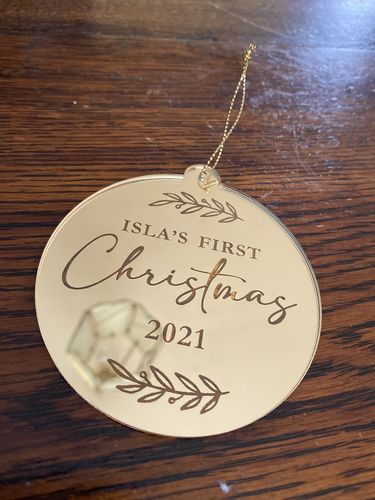 Customer photo review of First Christmas Laurel Christmas Bauble