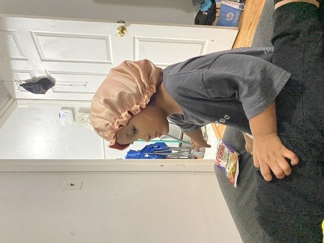 Customer photo review of Peachy Rust Double Layer Bonnet